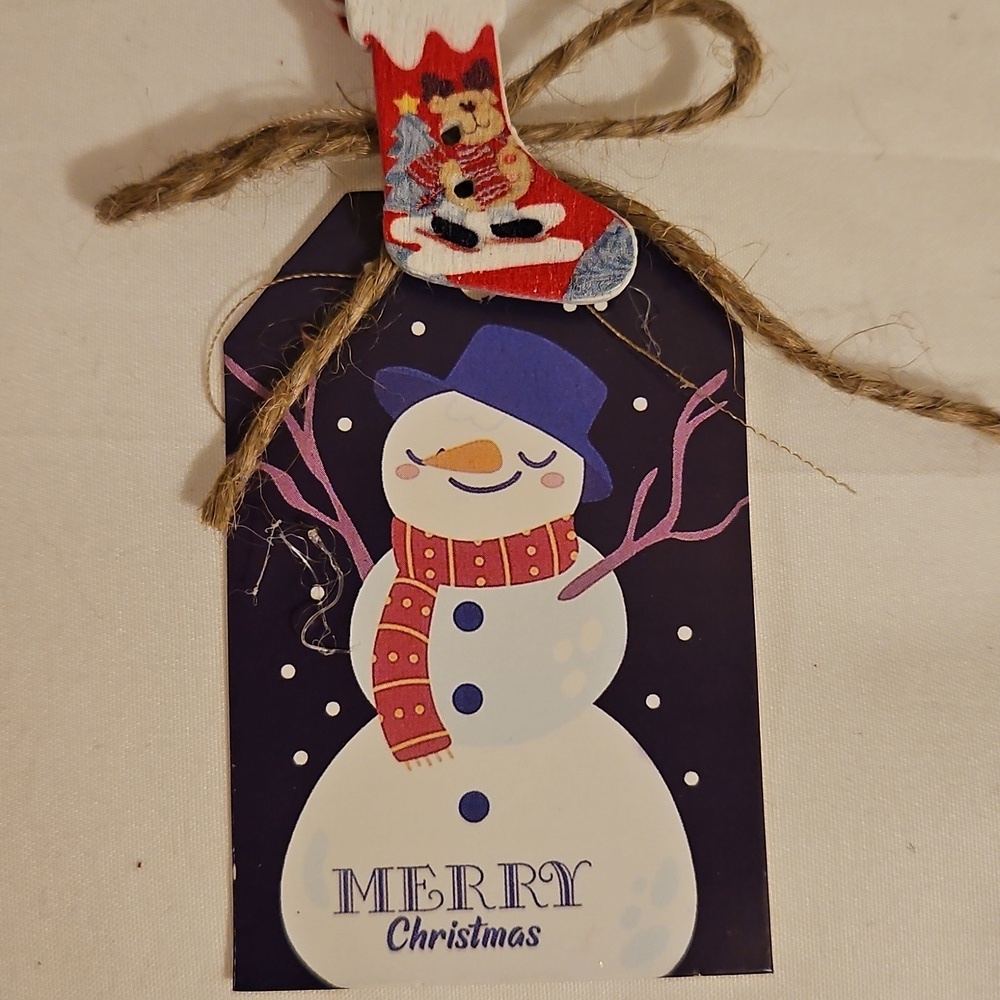 Handmade Upcycled Carboard Gifts Tags Green wooden bottoms 3" x 2" Christmas tag